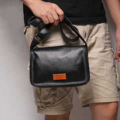 Mens Black Leather Crossbody Bag 