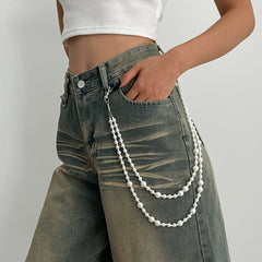 Fake Pearl Wallet Chain for Women Wallet Chain Beaded Double Wallet Chain - iChainWallets
