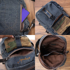 Vintage Blue Denim Mens Sling Bags Chest Bag Cool Blue Denim Sling Bag For Men