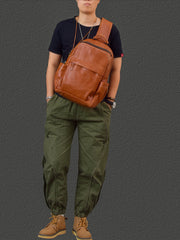 Brown Large Leather Mens Sling Bag