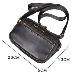 Black Small Messenger Bag Men's Black Leather Messenger Bag Small Black Leather Crossbody Bag