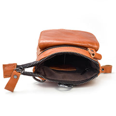 Yellow Brown Leather Belt Pouch Mens Shoulder Bag Waist Bag BELT BAG Cell Phone Holster For Men