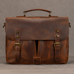 Classic Leather Briefcase for Men Brown Leather 14 inches Laptop Briefcase - iwalletsmen
