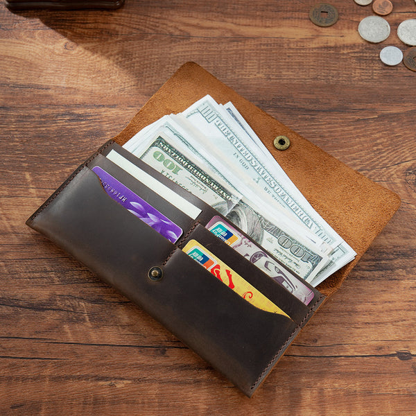 Dark Brown Leather Mens Flap Wallet Vintage Wallet With Flap - iwalletsmen