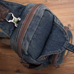 Blue Denim Mens Sling Bag Cool Chest Bag Vintage Blue Denim Sling Bag For Men