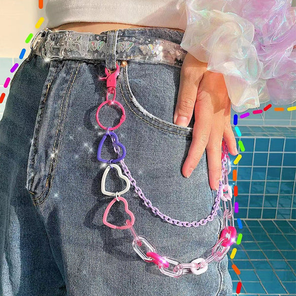 Cute Womens Plastics Double Layers Pants Chain Colorful Light Jeans Chains For Women