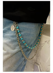 Blue Turquoise Beaded Wallet Chain Ball Wallet Chain Double Wallet Chain - iChainWallets