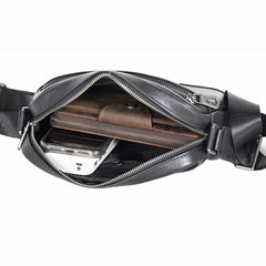 Small Mens Black Leather Crossbody Bag - iwalletsmen