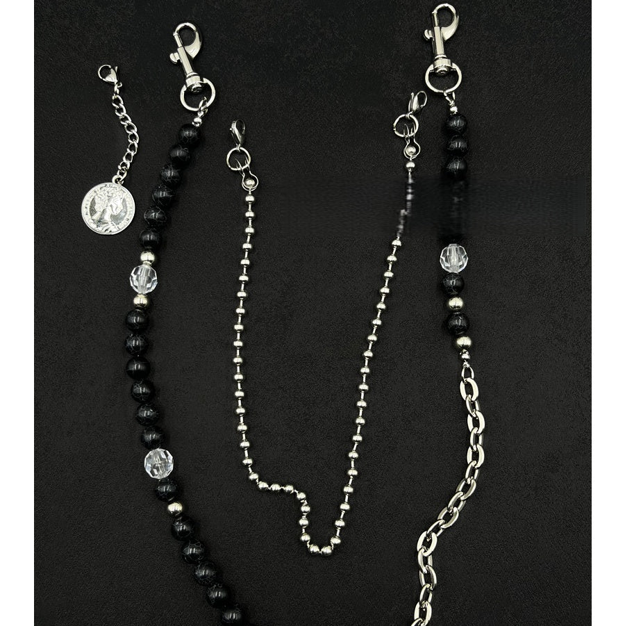 Black Turquoise Stone Ball Wallet Chain Double Wallet Chain - iChainWallets