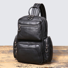 Convertible Black Leather Sling Backpack for Men - iwalletsmen