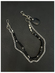 Obsidian Stone Double Beaded Wallet Chain Long Bead Wallet Chain - iChainWallets