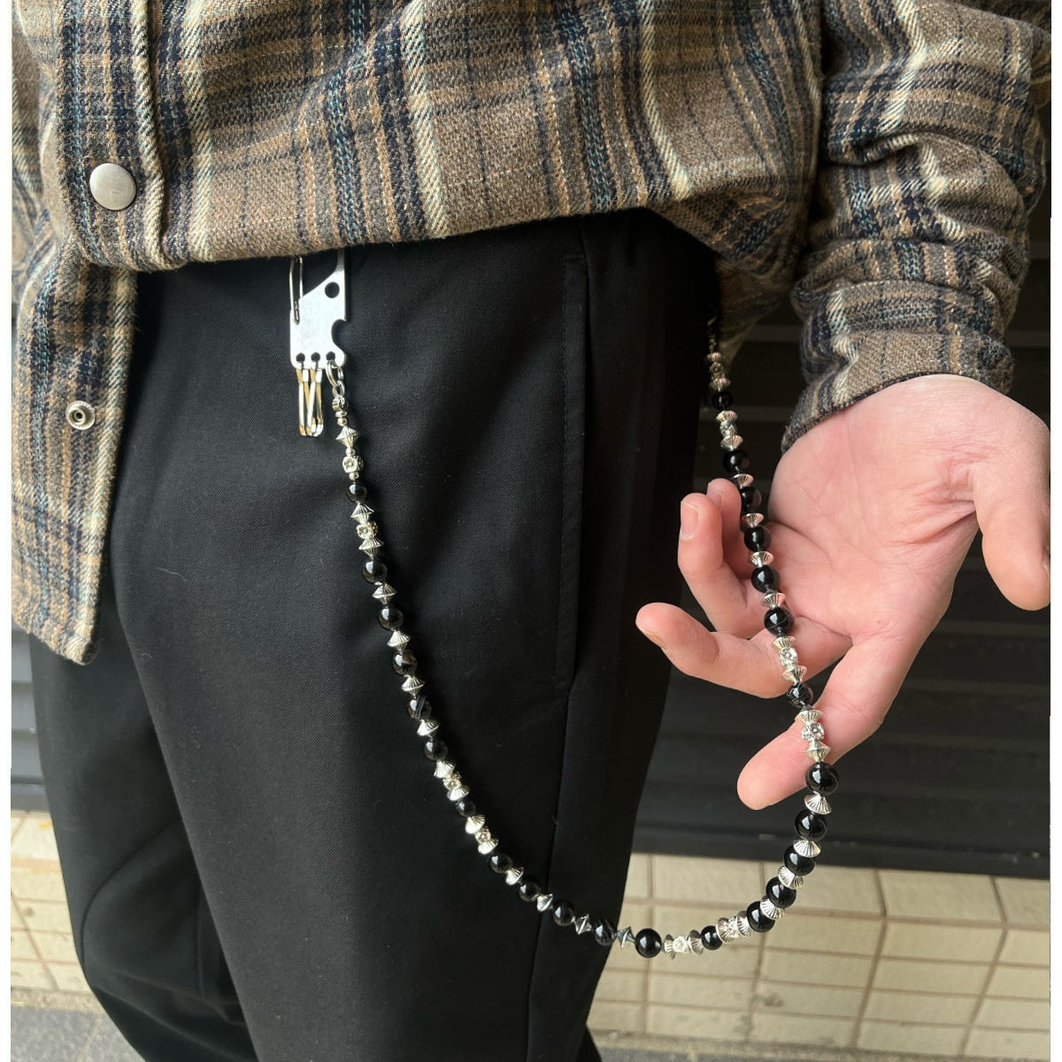 Black Beaded Wallet Chain Turquoise Stone Bead Wallet Chain - iChainWallets