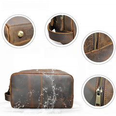 Dark Brown Leather Toiletry Bag 
