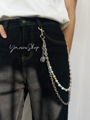 Light Blue Beaded Wallet Chain Ball Wallet Chain Double Wallet Chain - iChainWallets