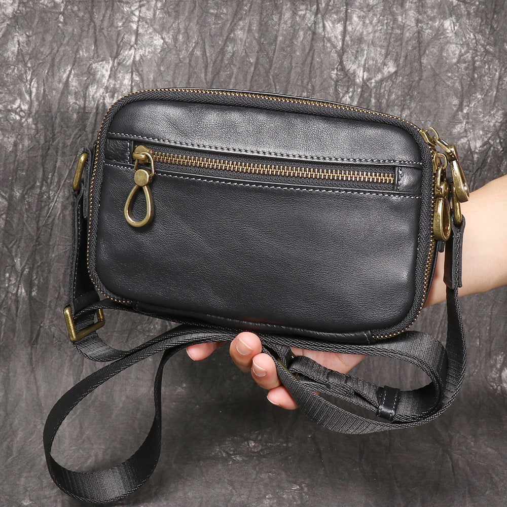 Black Small Messenger Bag Men's Black Leather Messenger Bag Small Black Leather Crossbody Bag