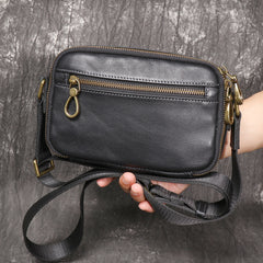Black Small Messenger Bag Men's Black Leather Messenger Bag Small Black Leather Crossbody Bag