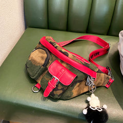 Red Camouflage Fanny Pack for Men Camouflage Denim Leather Waist Bag Camouflage Belt Bag - Feltify