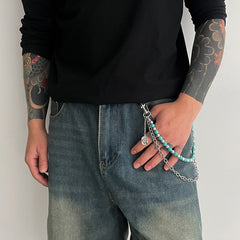 Beaded Wallet Chain Fake Turquoise Double Wallet Chain 