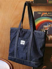 Mens Blue Denim Large Tote Bag Denim Handbag Denim Large Tote Shoulder Bag for Men Women