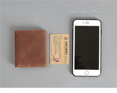 Vintage Blue Leather Men's Bifold Slim Wallet Front Pocket Wallet Billfold Wallet For Men