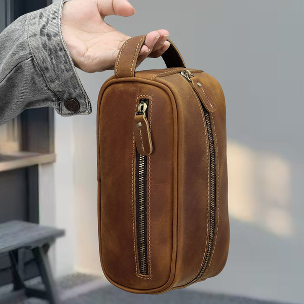 Brown Leather Toiletry Bag 
