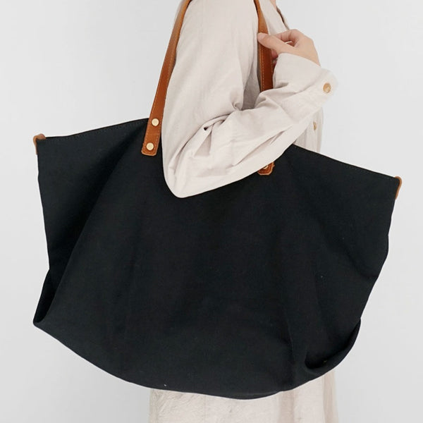 Women Black Canvas Large Shopper Tote