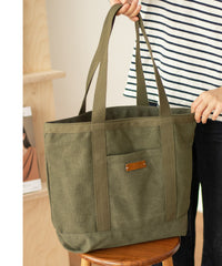 Mens Army Green Canvas Large Tote Bag Canvas Handbag Canvas Tote for Men Women