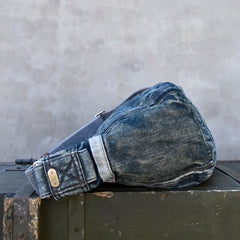 Vintage Blue Denim Messenger Bag - side view - iwalletsmen