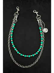 Green Turquoise Beaded Wallet Chain Ball Wallet Chain Double Wallet Chain - iChainWallets