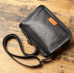 Mens Black Leather Crossbody Bag 