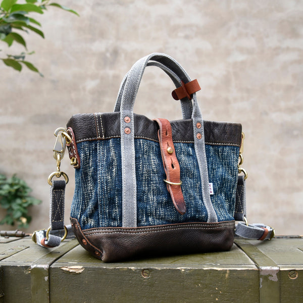 Small Denim Leather Handbag Denim Mini Tote Crossbody Bag - Feltify