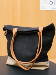 Black Canvas Shopper Tote - Interior View - iwalletsmen
