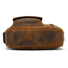 Brown Leather Vertical Crossbody Bag for Men Small Vertical Crossbody Bag - iwalletsmen