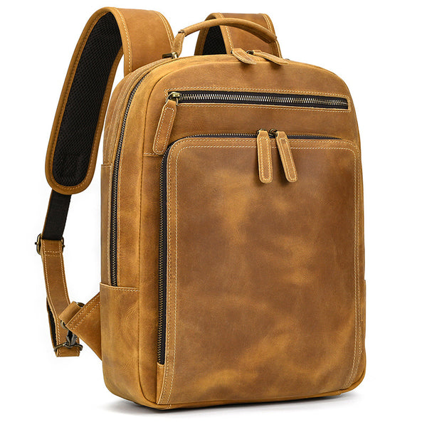 Camel Crazy Horse Leather Backpack 