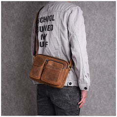 brown leather crossbody bag Brown Leather Messenger Bag Men's Brown  Crossbody Bag Small Brown Messenger Bag