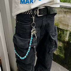 Blue Green Skull Head Wallet Chain 