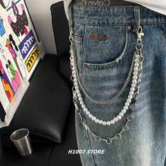 Pearl Wallet Chain Triple Wallet Chain Ball Wallet Chain Bead Wallet Chain - iChainWallets