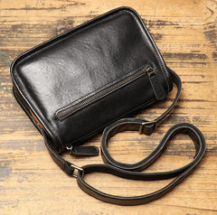 Mens Black Leather Crossbody Bag 