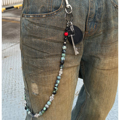 Green Ball Pants Chain Ball Wallet Chain Stone Beaded Wallet Chain Long Bead Wallet Chain - iChainWallets