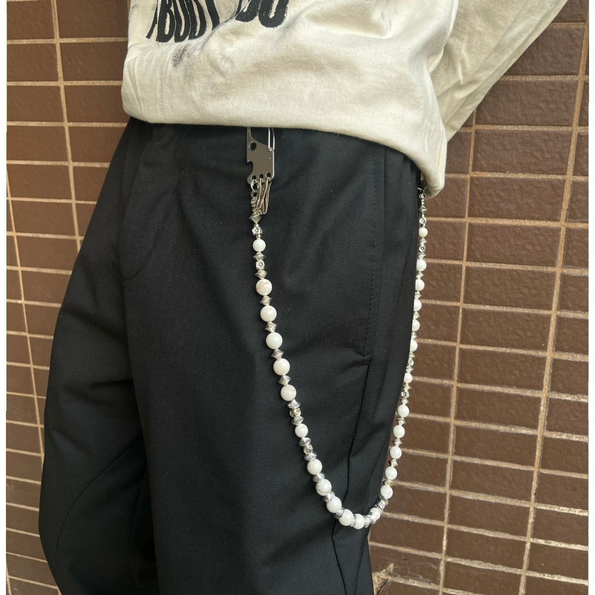 White Beaded Wallet Chain Turquoise Stone Bead Wallet Chain - iChainWallets