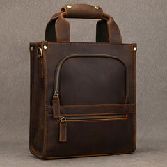 Brown Leather Vertical Briefcase Business Handbag for Men Office Handbag for Men - iwalletsmen