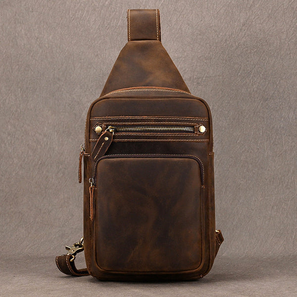 Vintage Brown Leather Sling Bag for Men - iwalletsmen