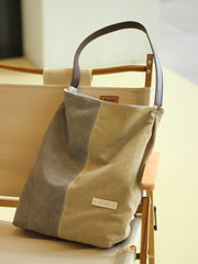 Khaki Canvas Splicing Tote Bag Canvas Womens Handbag Canvas Tote Shoulder Bag for Men Women