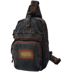 Blue Denim Mens Sling Bag Cool Chest Bag Vintage Blue Denim Sling Bag For Men