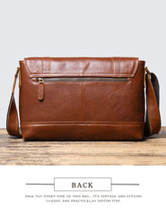 Brown Leather Messenger Bag with Flap 