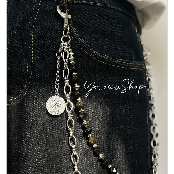 Black Turquoise Beaded Wallet Chain Beaded Pants Chain Double Wallet Chain - iChainWallets