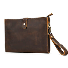Brown Leather Wristlet with Shoulder Strap for Men 