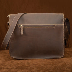 Brown Leather Messenger Bag - Detail View