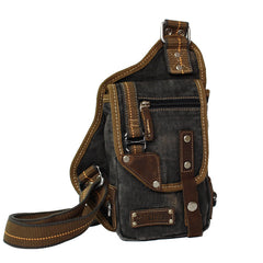 Black Denim Mens Small Shoulder Bag Sling bag Denim Chest Bag Sling Pack For Men