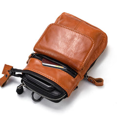 Yellow Brown Leather Belt Pouch Mens Shoulder Bag Waist Bag BELT BAG Cell Phone Holster For Men